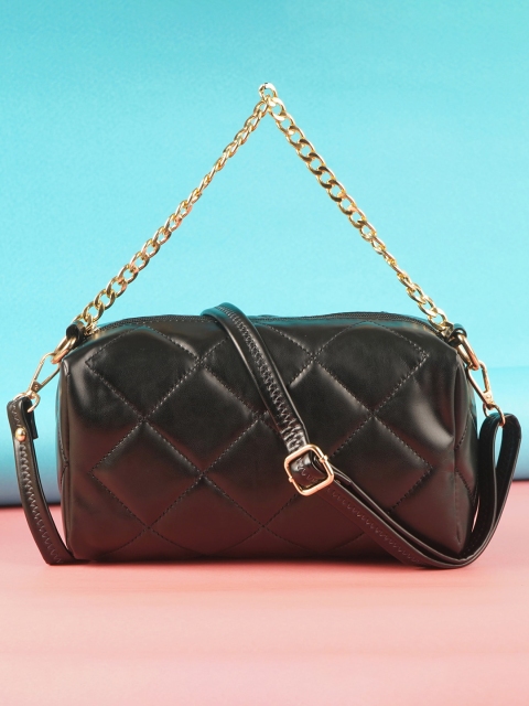 

LEKHX Black PU Structured Shoulder Bag with Cut Work