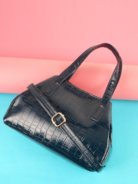 

LEKHX Blue Colourblocked PU Oversized Half Moon Sling Bag with Quilted