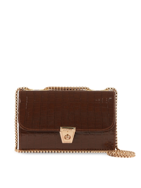 

LEKHX Brown PU Structured Sling Bag with Applique