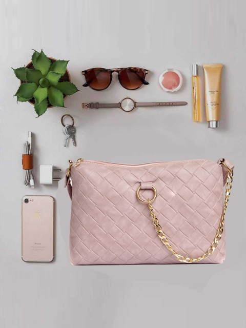 

LEKHX Pink PU Structured Sling Bag with Quilted