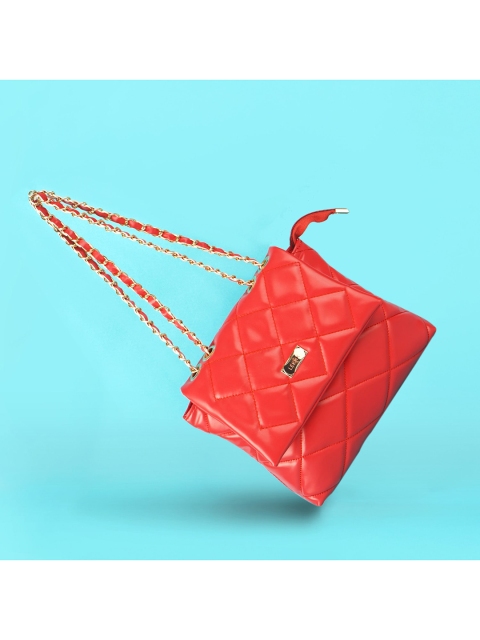 

LEKHX Red Textured PU Structured Sling Bag with Quilted