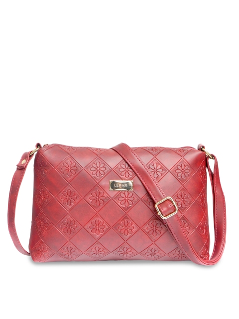 

LEKHX Women Maroon Floral Textured PU Sling Bag with Quilted