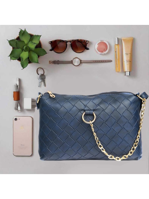 

LEKHX Blue PU Structured Sling Bag with Quilted