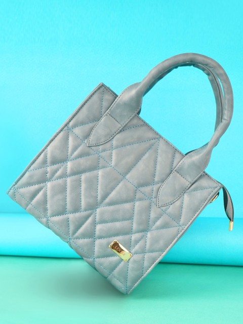 

LEKHX Blue PU Shopper Handheld Bag with Quilted