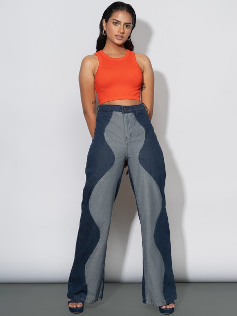

FREAKINS Women Blue Wide Leg High-Rise Heavy Fade Cotton Jeans
