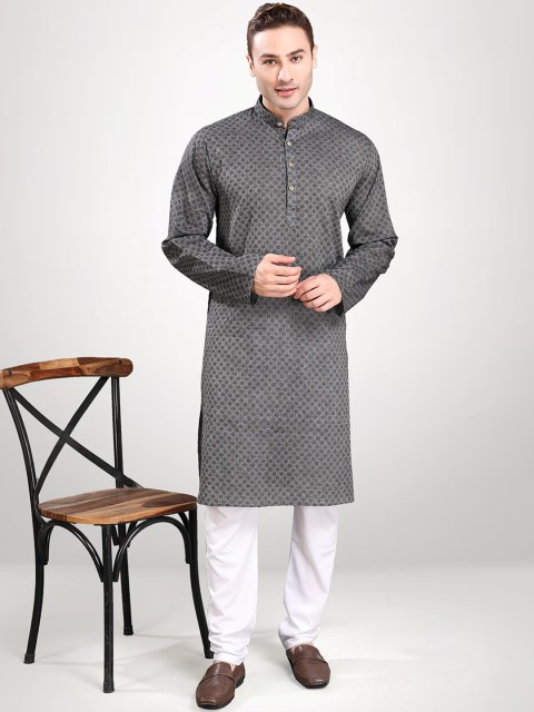 

RG DESIGNERS Men Grey Self Textured Straight Kurti with Churidar