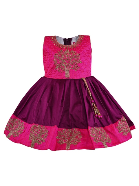 

Wish Karo Girls Purple & Pink Embellished Satin Dress