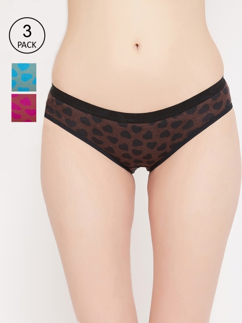 

ALIZA Pack of 3 Brown And Blue Printed Hipster Briefs