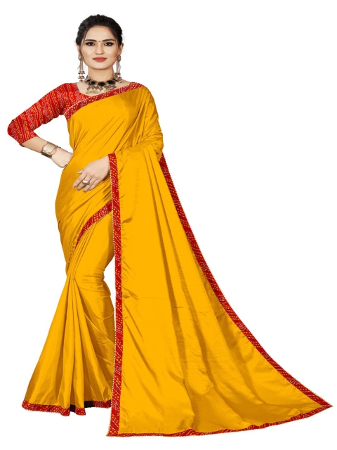 

SURACHITA Yellow & Red Art Silk Mangalagiri Saree With Unstitched Blouse Piece