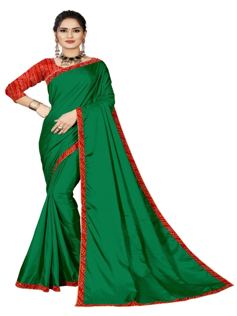 

SURACHITA Green & Red Gotta Patti Art Silk Fusion Bandhani Bordered Saree