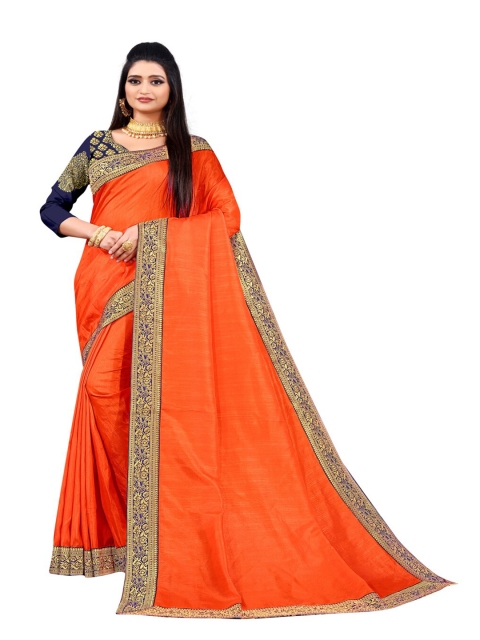 

SURACHITA Orange & Navy Blue Art Silk Banarasi Saree