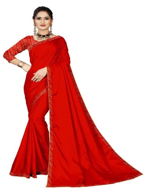 

SURACHITA Red & Gold-Toned Art Silk Fusion Jamdani Saree