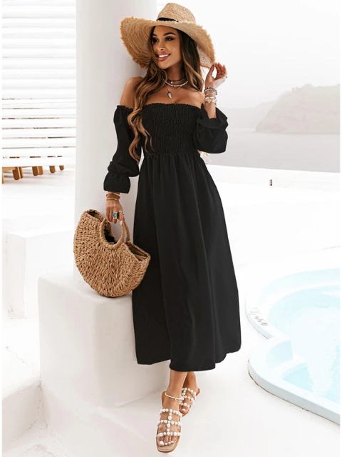 

BoStreet Black Off-Shoulder Midi Dress