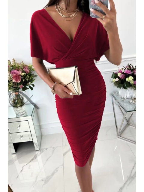 

BoStreet Maroon Wrap Bodycon Dress