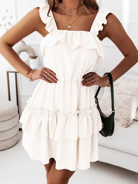 

BoStreet White Off-Shoulder Layered A-Line Dress