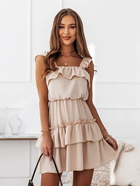 

BoStreet Beige Layered A-Line Fit & Flared Dress