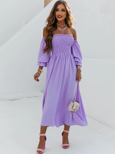 

BoStreet Lavender Off-Shoulder A-Line Maxi Dress