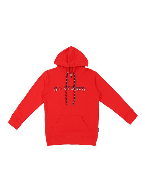 

Gini and Jony Boys Red Printed Hooded Sweatshirt