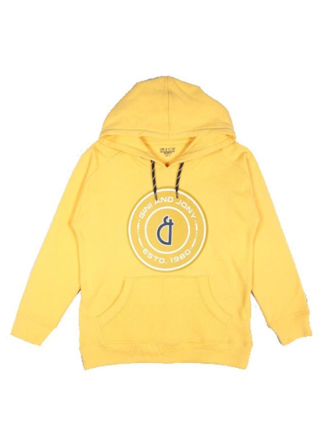 

Gini and Jony Boys Yellow Printed Hooded Sweatshirt