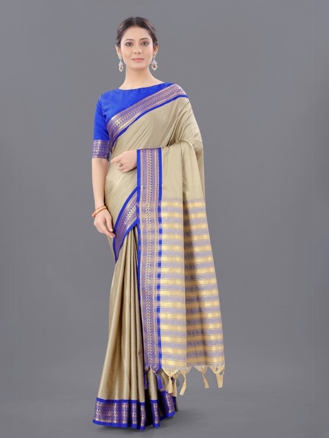 

WILORI Beige & Purple Zari Silk Cotton Mysore Silk Saree