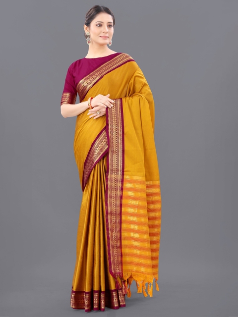 

WILORI Yellow & Maroon Zari Silk Cotton Mysore Silk Saree