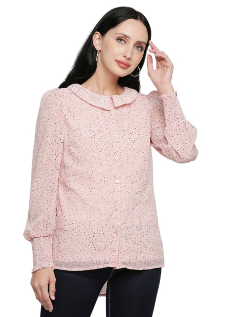 

ZINNIA Pink Print Peter Pan Collar Georgette Top