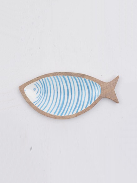 

THE ACCENT COMPANY Blue Fish Shape Printed Wooden Tray