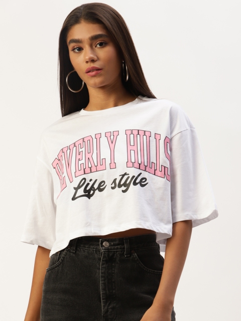 

LC Waikiki Women White Pure Cotton Printed Boxy T-shirt