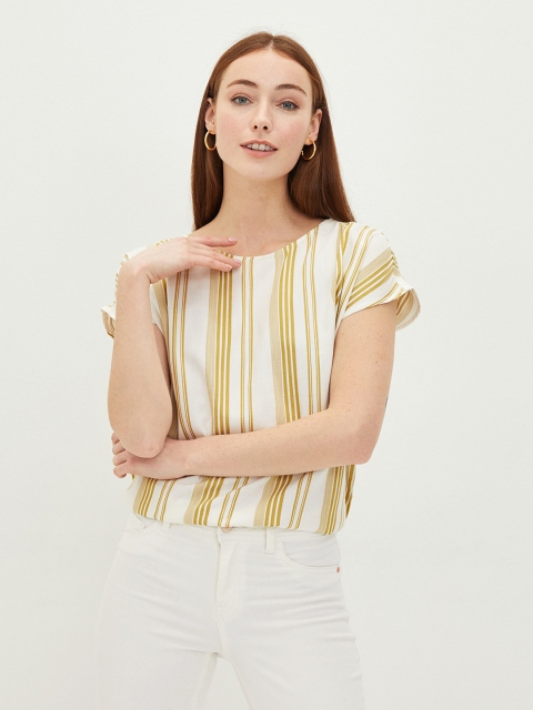 

LC Waikiki Women Mustard Yellow & White Striped Extended Sleeves Top