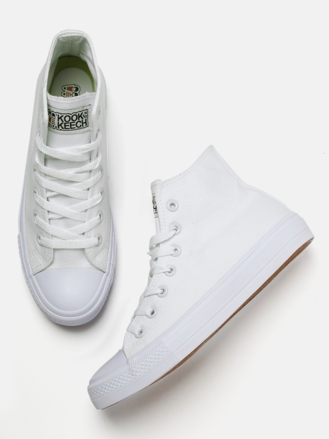 

Kook N Keech Men White Solid Canvas Mid-Top Sneakers