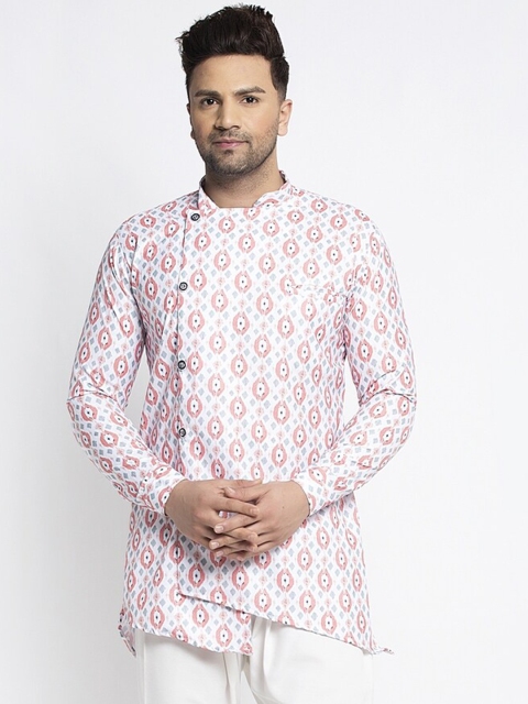 

Benstoke Men White & Red Geometric Printed Kurta