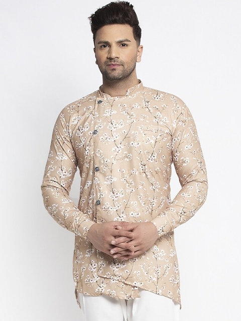 

Benstoke Men Beige & White Floral Printed Kurta