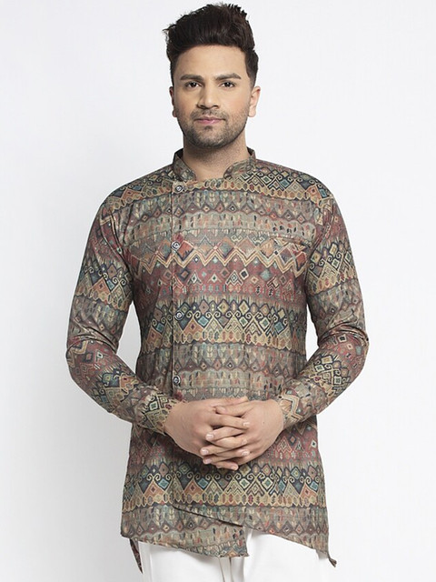 

Benstoke Men Multicoloured & agave green Ethnic Motifs Printed Kurta, Multi