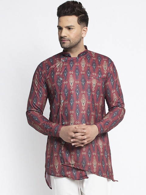 

Benstoke Men Burgundy Ethnic Motifs Kurta