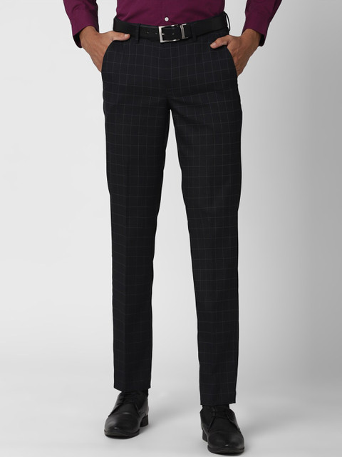 

Peter England Men Black Checked Slim Fit Trousers