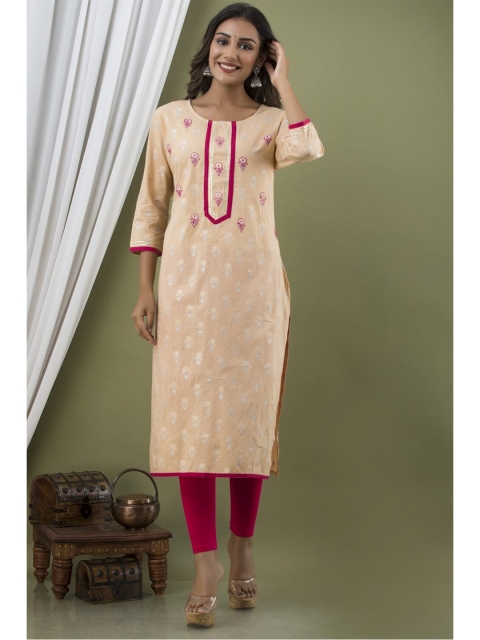 

FIDOZA Beige Floral Printed Pure Cotton Kurti