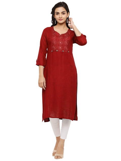 

FIDOZA Women Red Mirror Work Kurta