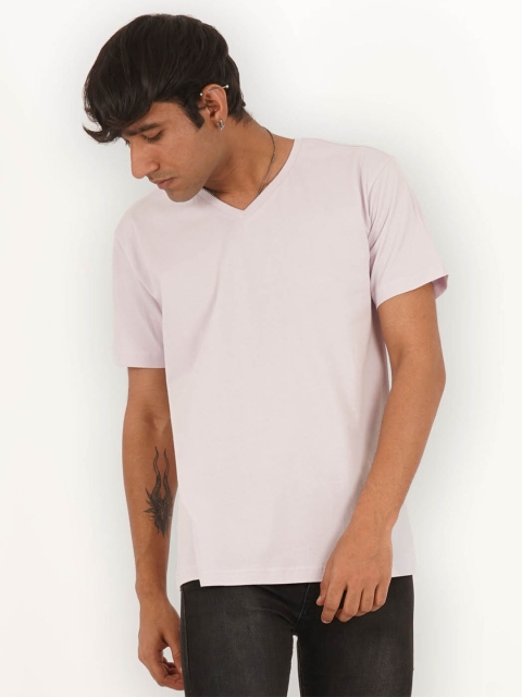 

Melangebox Men Lavender V-Neck 100% Cotton T-shirt