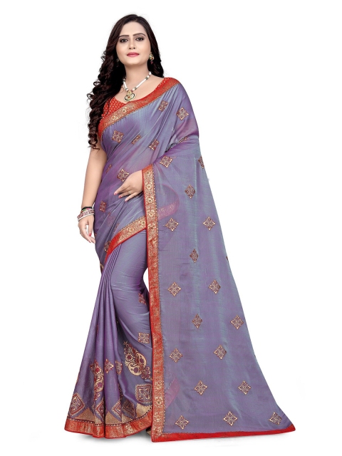 

KALINI Blue & Red Floral Zari Pure Chiffon Jamdani Saree