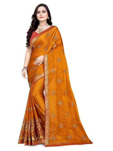 

KALINI Mustard & Gold-Toned Floral Zari Pure Chiffon Jamdani Saree