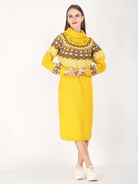 

NoBarr Yellow & Brown Knitted Sheath Dress