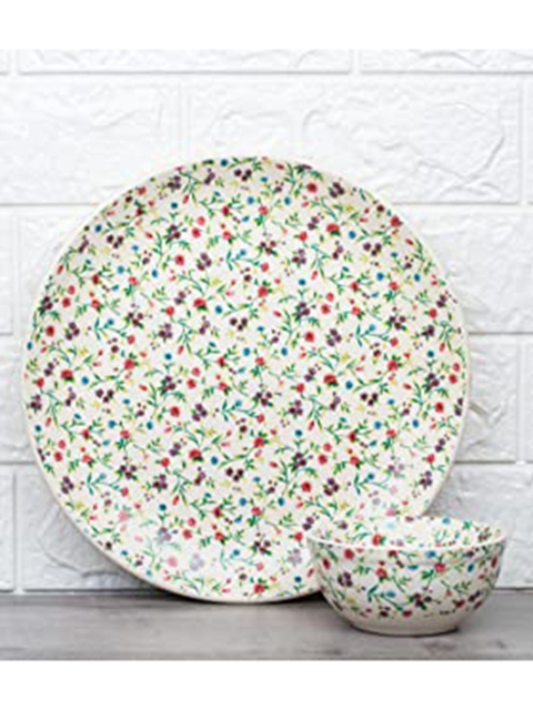 

Femora White Ceramic Floral Serving Plate with Bowl