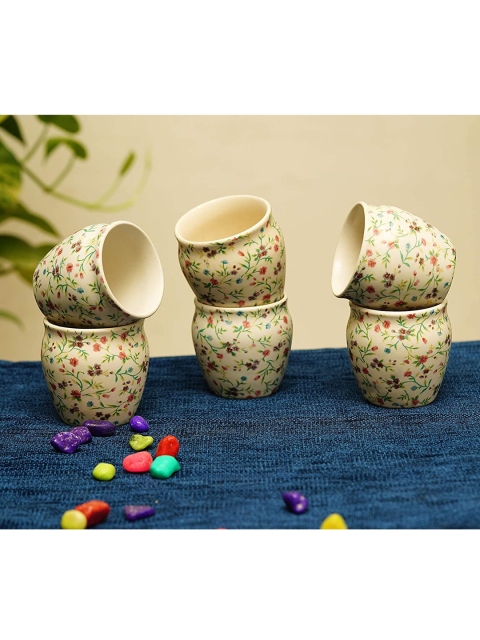 

Femora Set of 6 White Floral Printed Matte Ceramic Kulhad 180 Ml