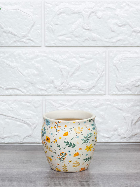 

Femora Set of 6 White Floral Printed Ceramic Matte Kulladhs Cups and Mugs