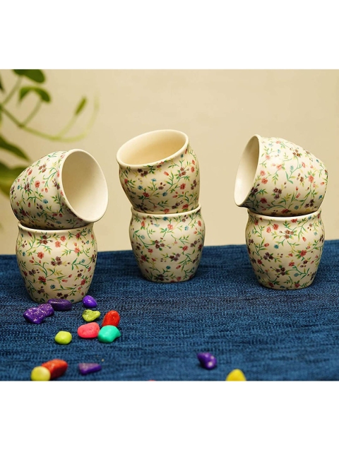 

Femora Set of 6 White Floral Printed Ceramic Matte Kulladhs