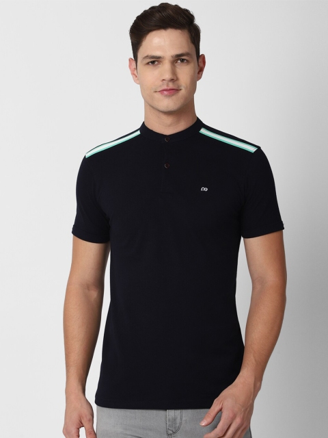

Peter England Casuals Men Navy Blue Henley Neck Applique Slim Fit T-shirt
