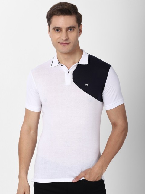 

Peter England Casuals Men White Colourblocked Polo Collar Slim Fit T-shirt