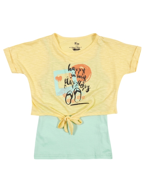 

Palm Tree Girls Yellow & Blue Printed Layered Top