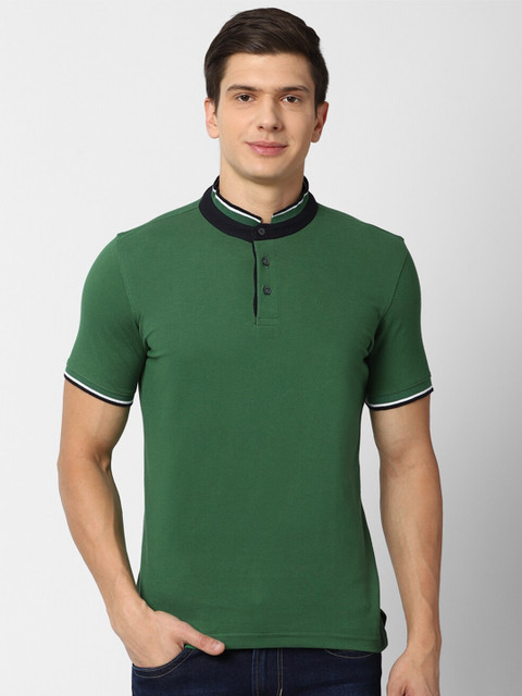 

Peter England Casuals Men Green Mandarin Collar Applique T-shirt