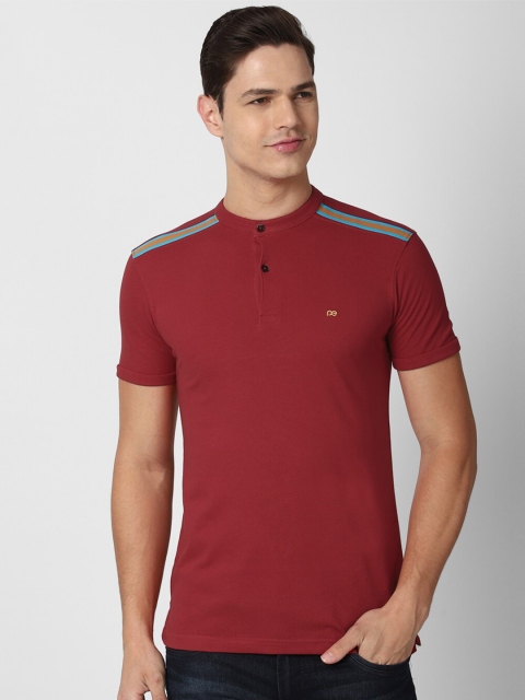 

Peter England Casuals Men Maroon Henley Neck Slim Fit T-shirt